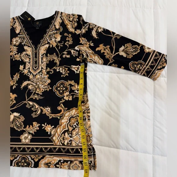 JM Collection Black and Gold Graphic Tunic - Picture 8 of 8